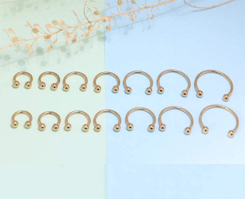 Earmark 7Pairs 6/7/8/9/10/12/14MM Surgical Steel Horseshoe Small Septum Rings Smiley Piercing Jewelry Circular Curved Barbell Piercing Hoops Set for Nose Nipple Nostril Cartilage Helix Daith Tragus Lip Eyebrow - Image 4